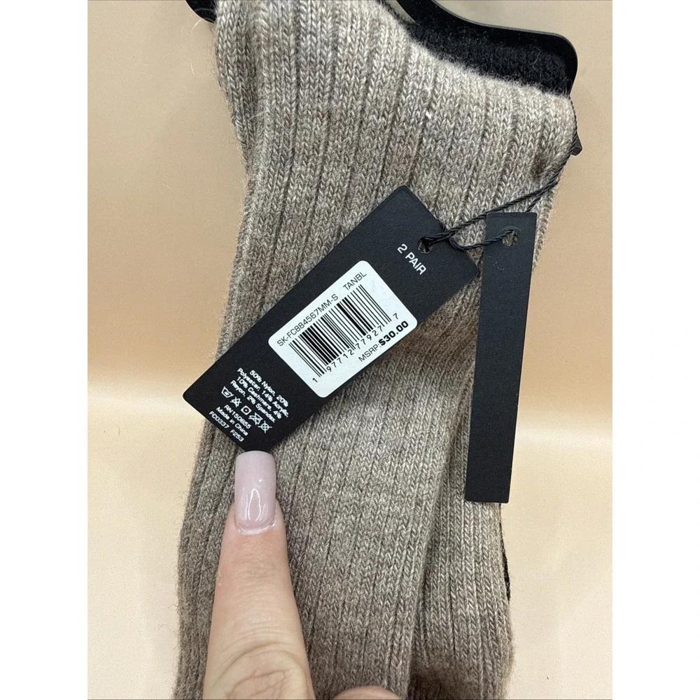 French Connection Men's Cashmere Blend Winter Socks - 2-pack - Black & Tan NWT